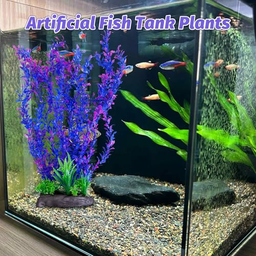 Image of Hamiledyi Aquarium Plastic Plants Aquarium Decor Artificial Fish Tank Plants,Tall Fish Tank Decorations, Extra Large Aquarium Plant 20.4-inch Tall,1PCS
