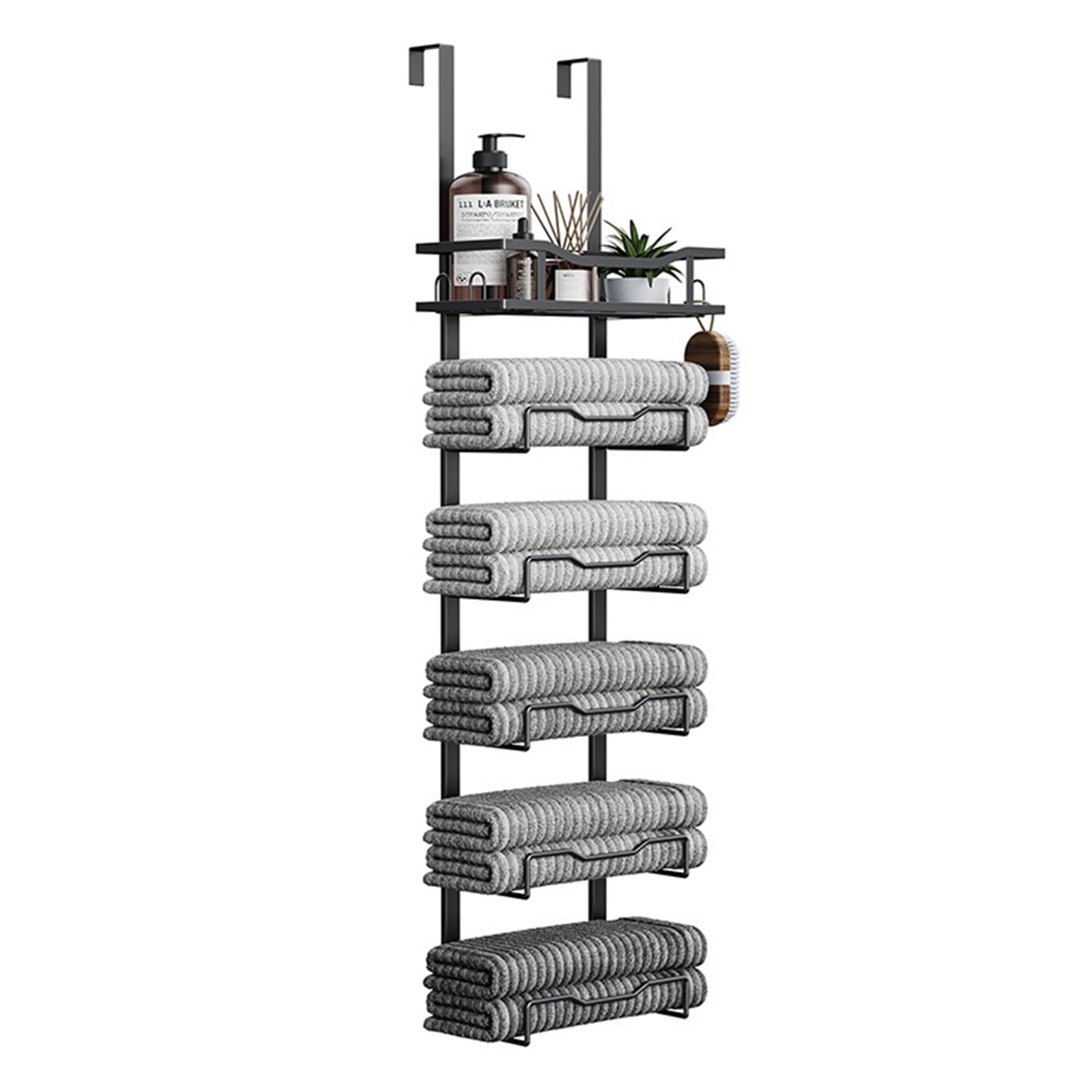Over Door Towel Rail & Bathroom Storage Organiser Towel Holder,6 Tier Towel Racks for Bathroom Wall Mounted,Towel Storage Rack Wall Mounted with Metal Shelf Basket for Small Bathroom,Camper,RV