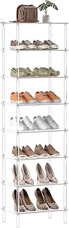 Acrylic 8 Tiers Tall Shoe Rack - Shoe Organizer for Entryway - Narrow Shoe Storage Shelf Clear Shoes Rack for Closet, Store 16-20 Pairs of Shoes, 18.1'' L x 11.8'' W x 61'' H, Easily Clean