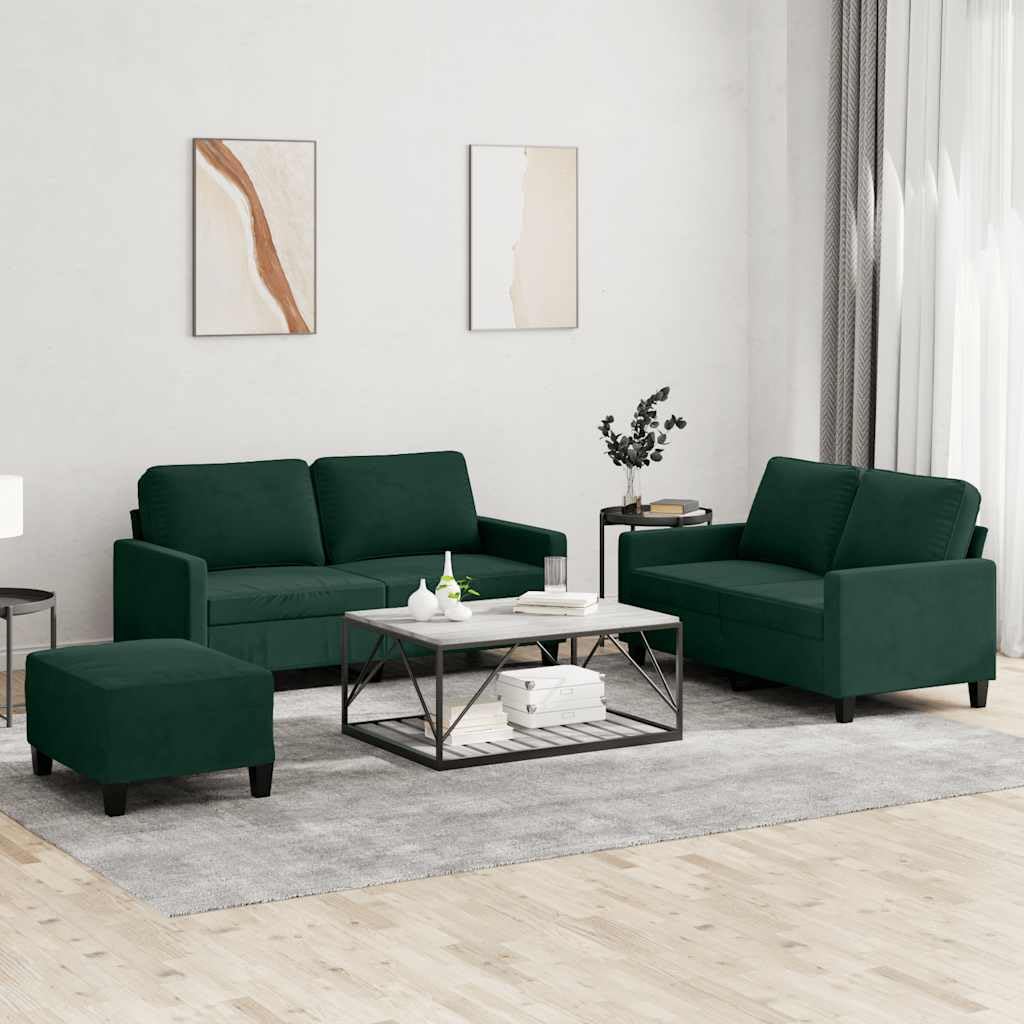 Terciopelo Suave Estructura Robusta 3 Piezas Verde 138x77x80cm