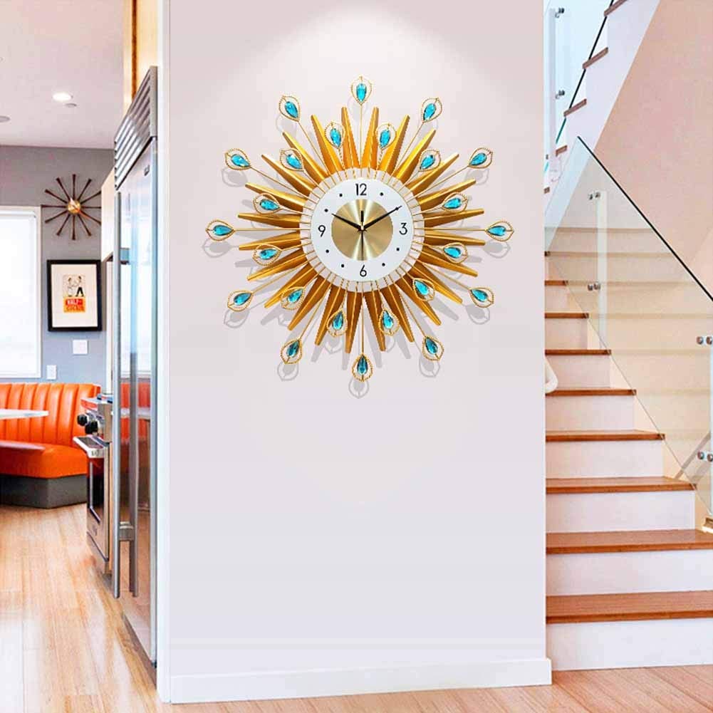 AUNEVN Relojes de Pared Relojes Colgantes Personalizados Sala de Estar Operada por Batería Cocina Cocina Moderna Metal Dorada Relojes Decorativos