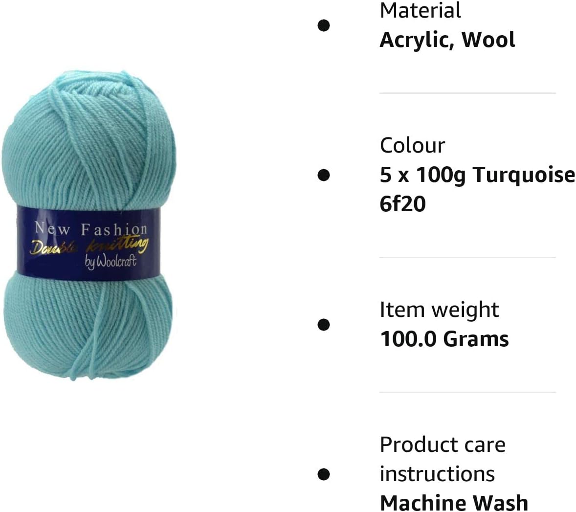 5 x 100g Woolcraft Dk Double Knitting Wool, Yarn (5 x 100g Turquoise 6f20), 4 millimeters - Image 4