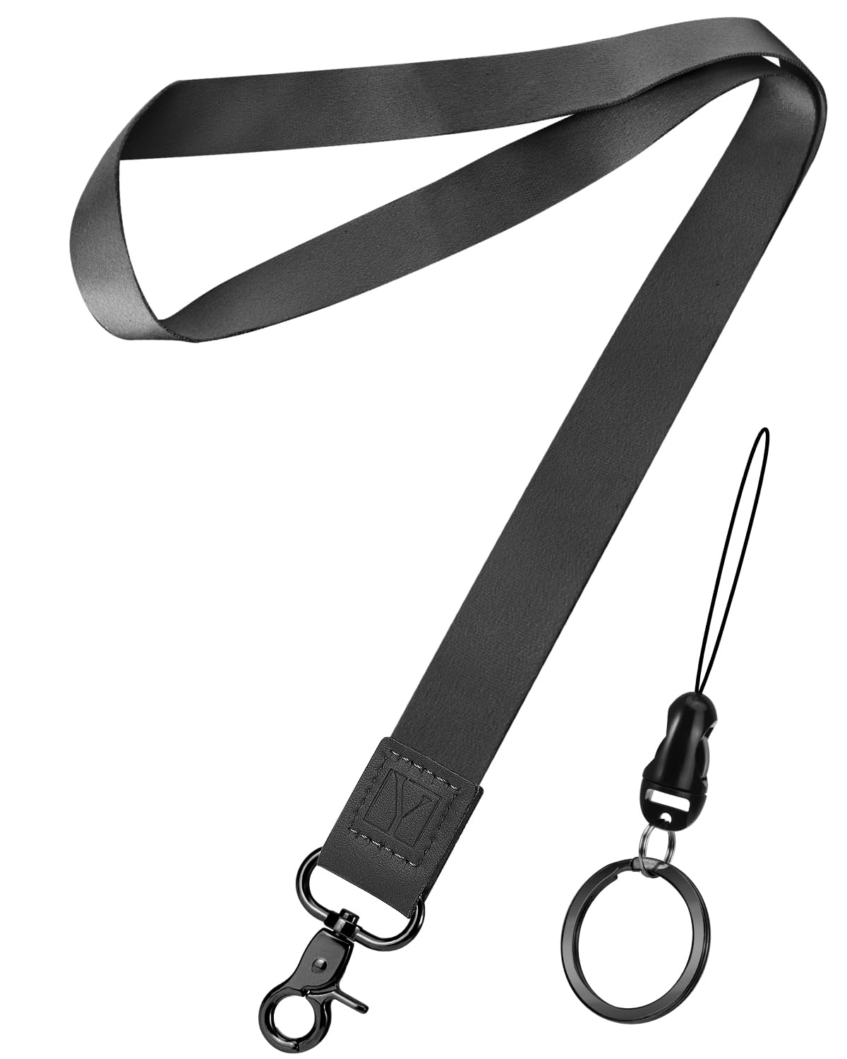 YAVVOZH Black Lanyard for Keys, Soft Key Lanyard for Women Men, Neck Keychain Lanyard for Id Badges Phone, Pure Black