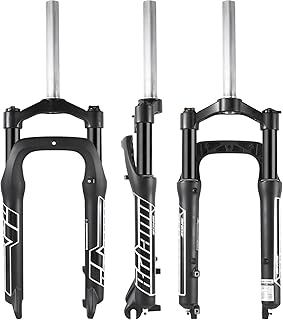BOLANY Fat Tire MTB Suspension Fork, 20/26 x 4.0 inch 1 1/8 Straight Tube 100mm Travel Spacing Hub 135mm Manual Lockout 9mm QR Oil Spring Front Forks for Snow Beach XC Mountain Bike