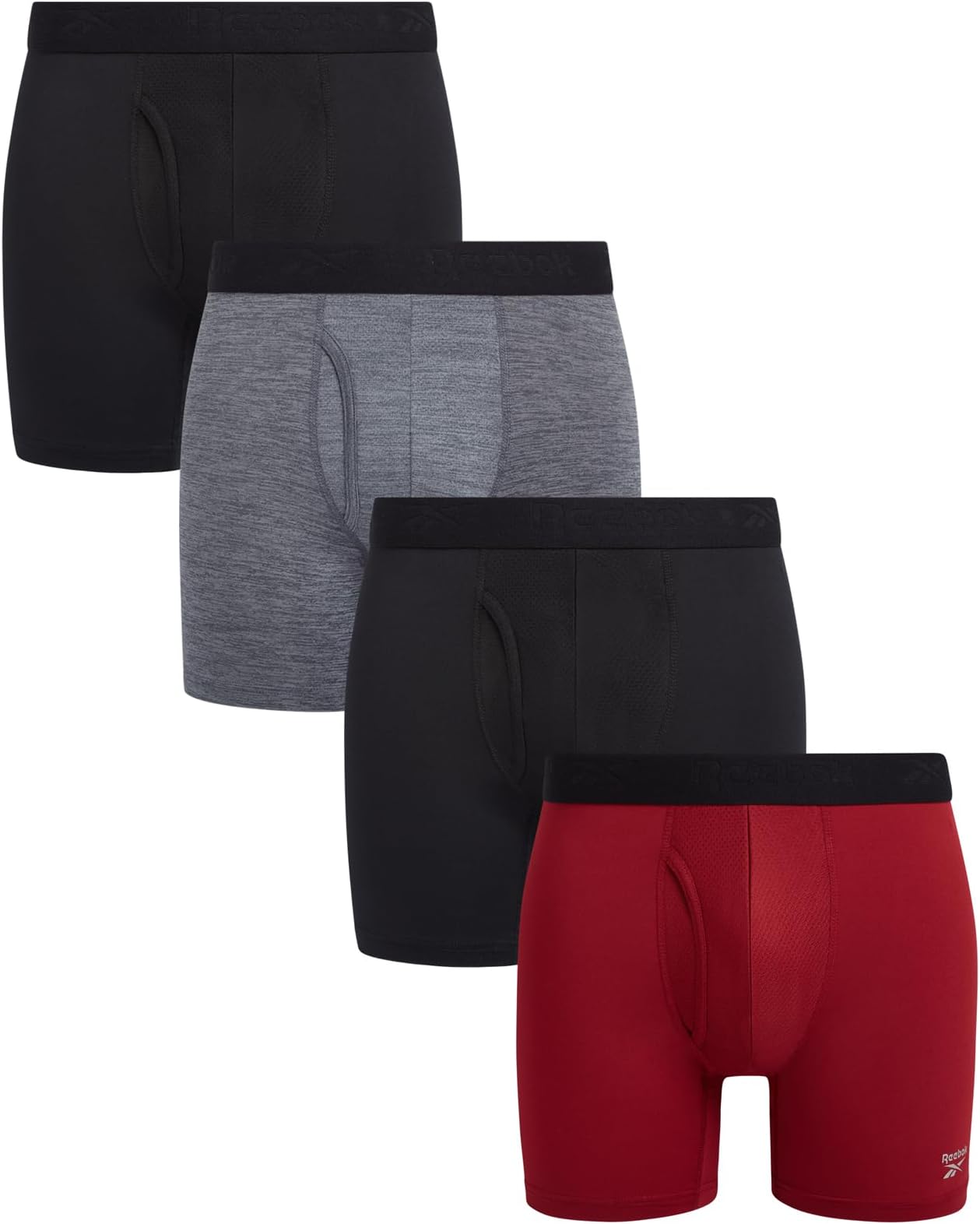 Mens Boxer Briefs - 4 Pack Performance Stretch Mens Underwear Boxers with Functional Fly, 6" Inseam Boxers for Men