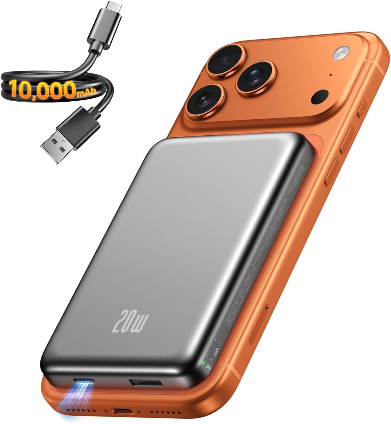 Portable Charger for Magsafe Power Bank - 10000mAh Magnetic Phone Charger, USB-C 20W PD Fast Charging, Slim Wireless Battery Pack for iPhone 17/16/15/14/13/12 Series, for Travel Cruise Essentials - Amazon product rated Grade A