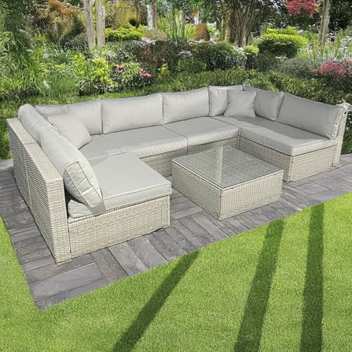 Furnishings For Less UK 6-Piece Rattan Garden Patio Grey Furniture Set, U-Shape Sofa with Coffee Table (U Shape + Coffee Table)