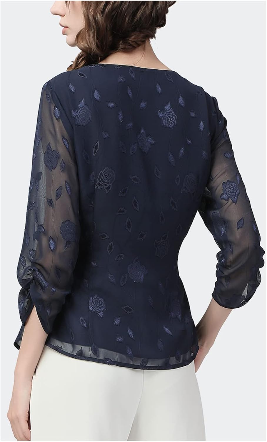 Printed Women Chiffon Blouse Crossed V-Neck Irregular Slim Lightweight Ladies Casual Tops