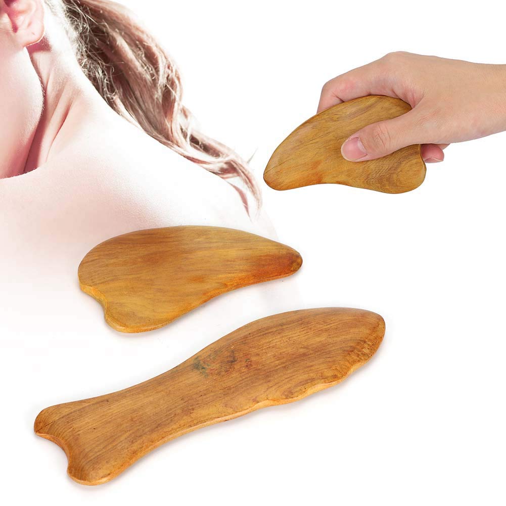 ZJchao Wood Gua Sha Massage Tool, Set of 2 for Body Pain Relief, Scraping Board with Storage Bag, Home Use
