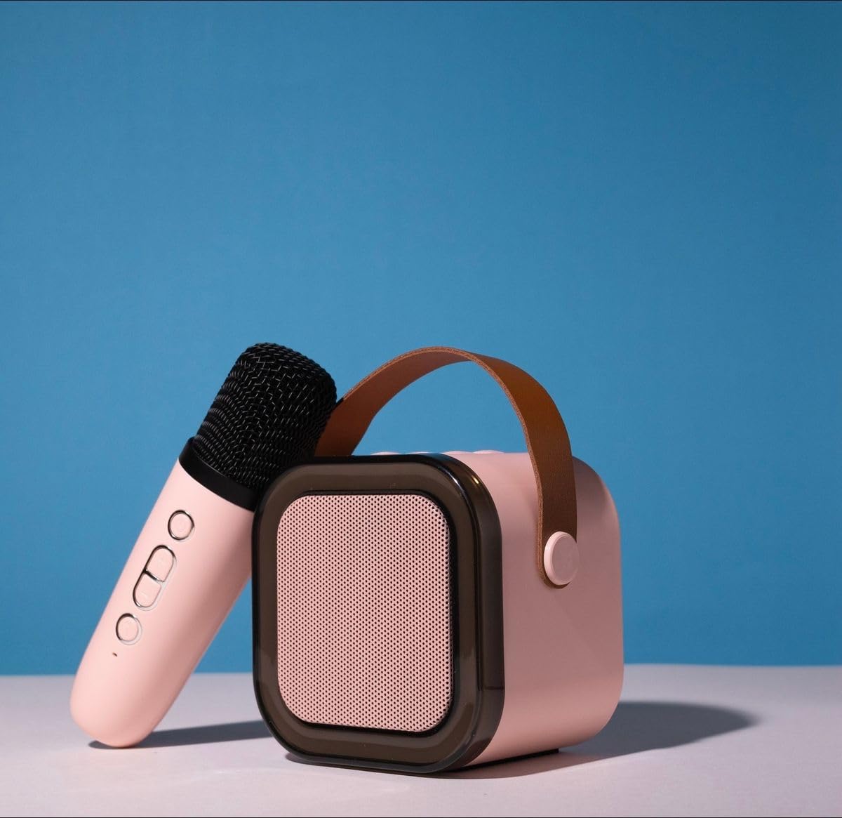 Bluetooth Speaker with Wireless Microphone, Portable Karaoke System with RGB LED Lights, Rechargeable Soundbar with Leather Handle, Bluetooth 5.3, TF Card Slot, USB and AUX Support