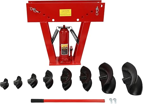 Miniatura 10 de Dobladora de tubos hidráulicos, máquina dobladora de tubos manual 16T, herramienta dobladora de tubos con 8 troqueles de flexión
