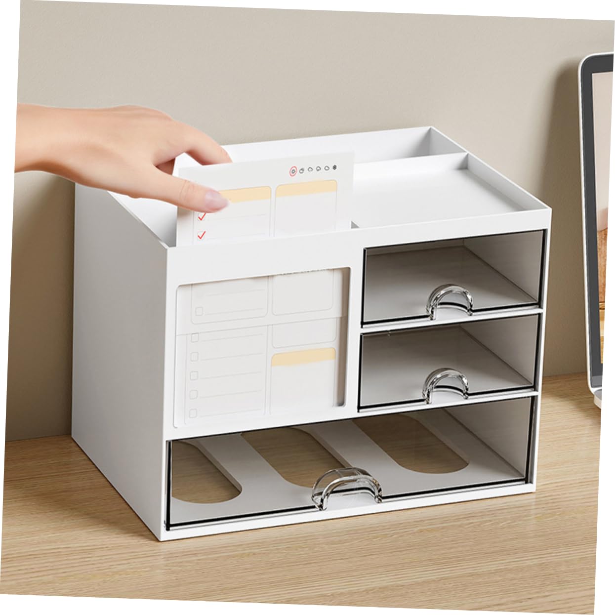 Angoily Organizador de Escritorio Cajones de Hips Blanco para Clasificar | Estructura de Varios Cajones, Caja Apilable para Oficina y Estudio, Útil para Papelería y Cuadernos