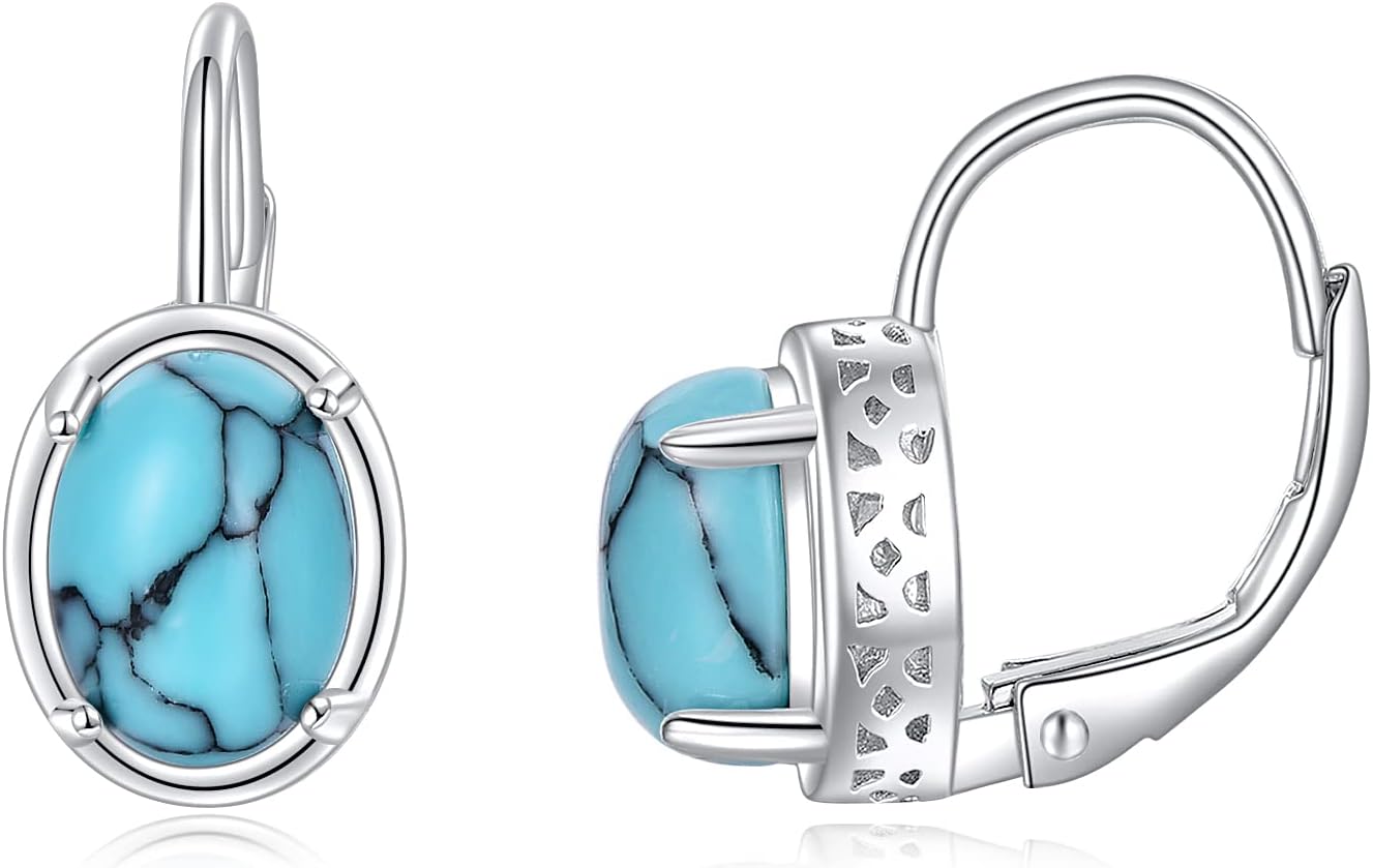 CRMAD Larimar/Opal/Turquoise/Moonstone/Rose Quartz/Malachite/Pearl/Black Onyx/Aquamarine Earrings for Women Sterling Silver Leverback Earrings Jewelry