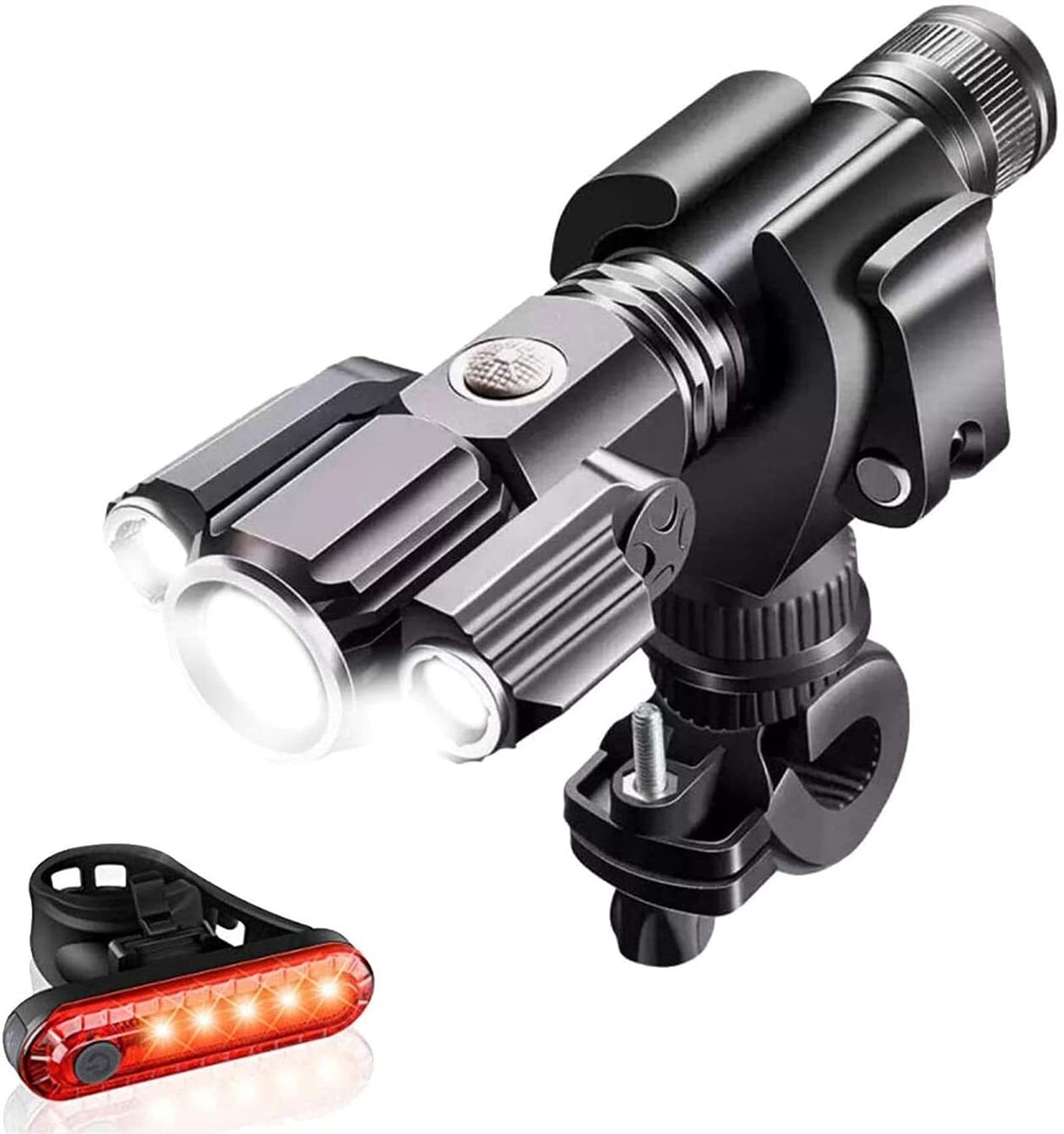 Le luci del manubrio Set di luce della bici, luci ciclabili 4 modalità 3 luci frontali a LED e set posteriori 2200mAh USB ricaricabile luci for biciclette for biciclette impermeabili adatti a tutte le