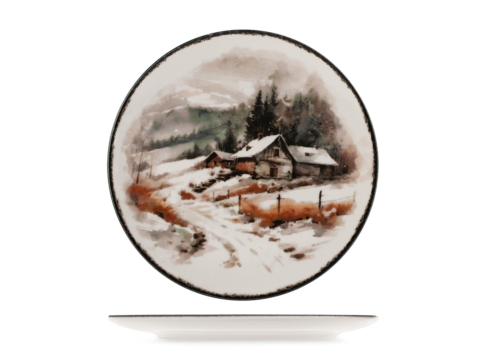 H&H Silent Snow Weihnachts-Steingut-Speiseservice, 12-teilig