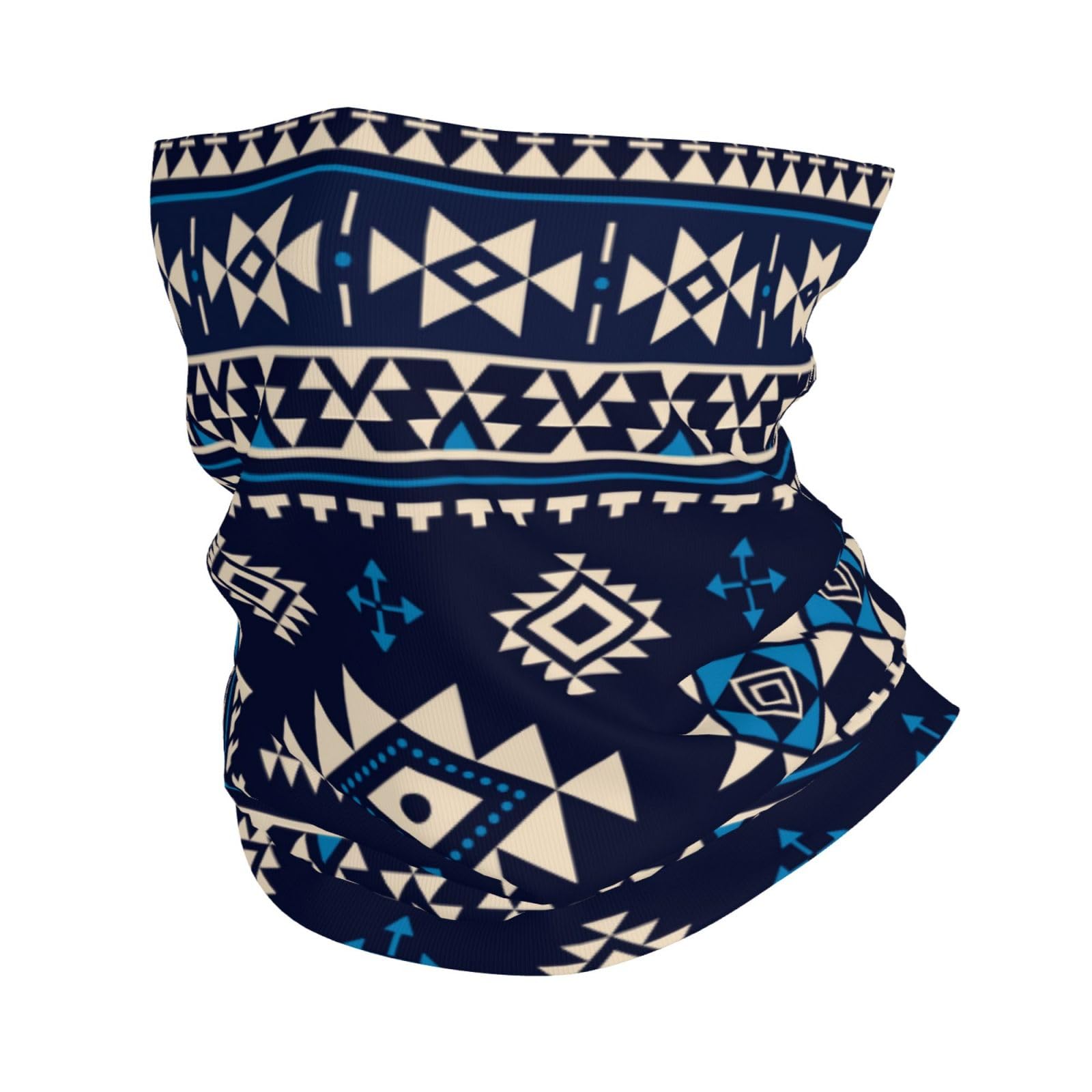ReesEt Aztec Tribal Southwestern Native Blue, Bandana Neck Gaiter Soft Face Cover Neck Warmer Tube Half Face Mask Scarf Balaclava