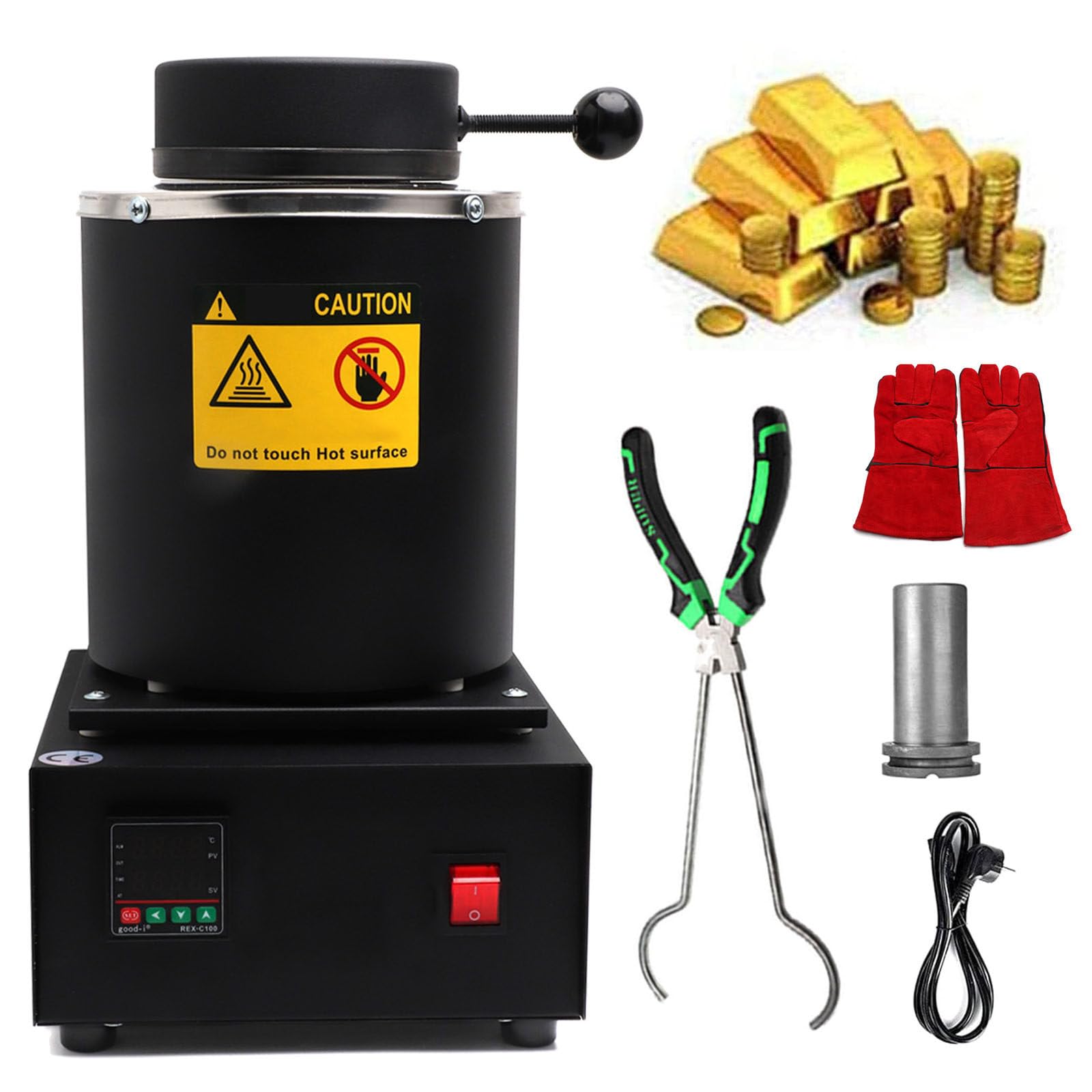 BoluDukNN 1750w Metal Smelting Machine,2102℉ Electric Metal Melting Furnace with Digital Control and Graphite Crucible,For Smelting Gold Silver Aluminum Black-1kg