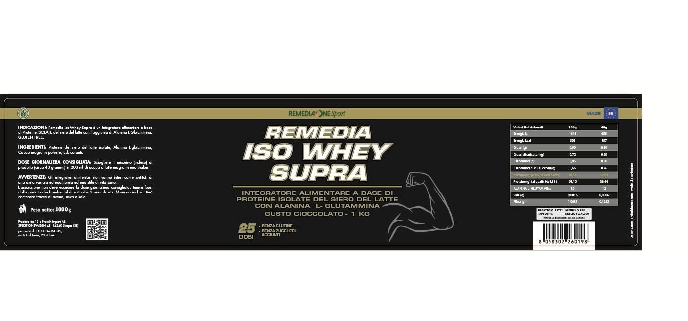 Iso Whey Supra Proteine Isolate per Massa Muscolare, 1 kg | Proteine del Siero Isolate con Alanina e L-Glutammina per Sport e Allenamento, Senza Glutine, Gusto Cioccolato, 25 Dosi