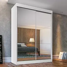 Guarda Roupa Solteiro 2 Portas de Correr com Espelho 2 Gavetas Fama Espresso Móveis Branco