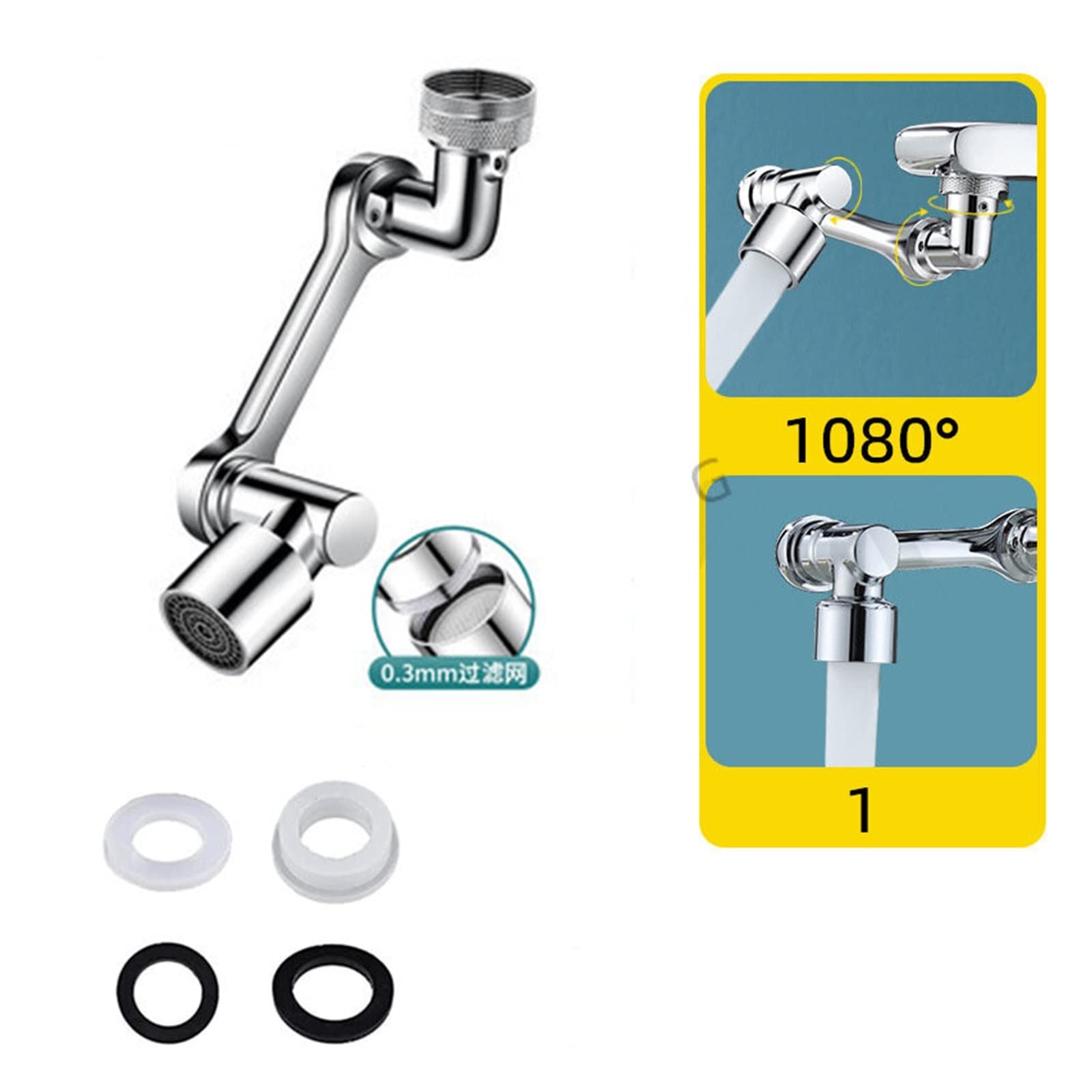 1080° Rotation Faucet Aerator Splash Dual Mode Kitchen Tap Extend Water Nozzle Faucet 22/24mm Adaptor Faucet Bubbler Robotic Arm(1)