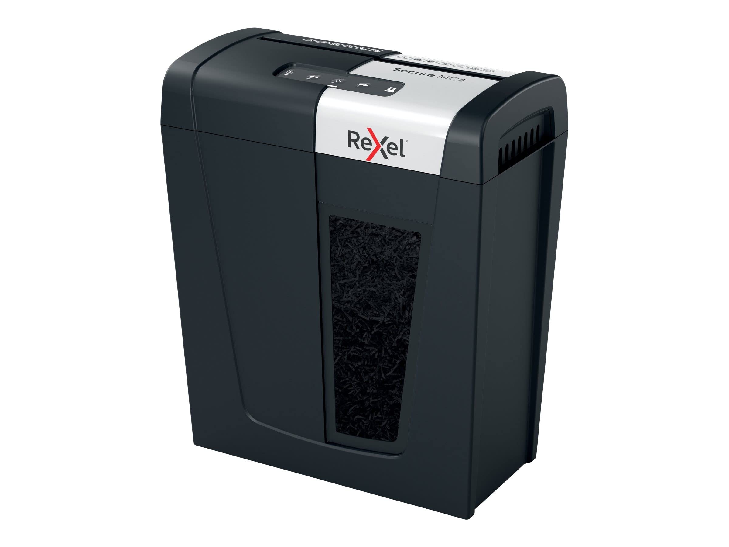 Rexel Secure MC4-SL Whisper-Shred Destructora de Papel con Microcorte P5, 4 Hojas, Papelera Extraíble de 14 L, Silenciosa y Compacta, 2020132