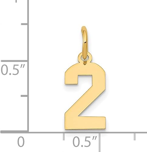 Miniatura 4 de Dije pequeño de oro amarillo de 14 k con número 2 pulido 0.709 in x 0.276 in, Metal, No es una piedra preciosa