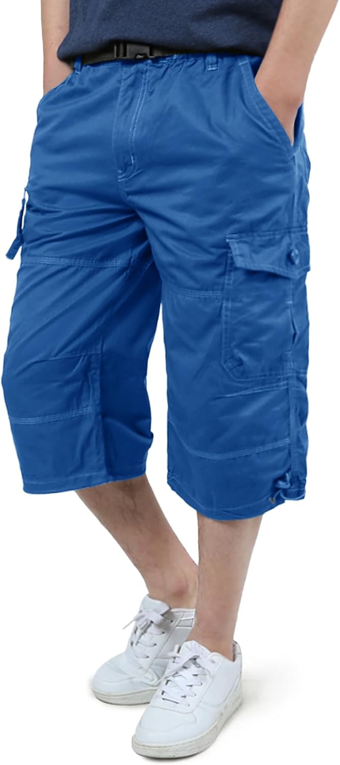 EKLENTSON Men's Cargo Shorts Casual Twill Elastic 3/4 Capri Pants Below Knee Long Shorts with 7 Pockets 30 Blue image 2 of 6 B09R6R5NP9