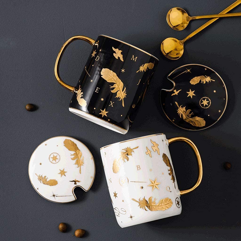 Tazzine Caffè Tazza da Caffè Tazza di Tè Set Di Cucchiai Per Tazze Creative Starry Sky Con Coperchio Set Di Cucchiai Per Tazze Da Caffè In Ceramica Ottimo Regalo Multifunzionale Tazzine di Caffe Tazze