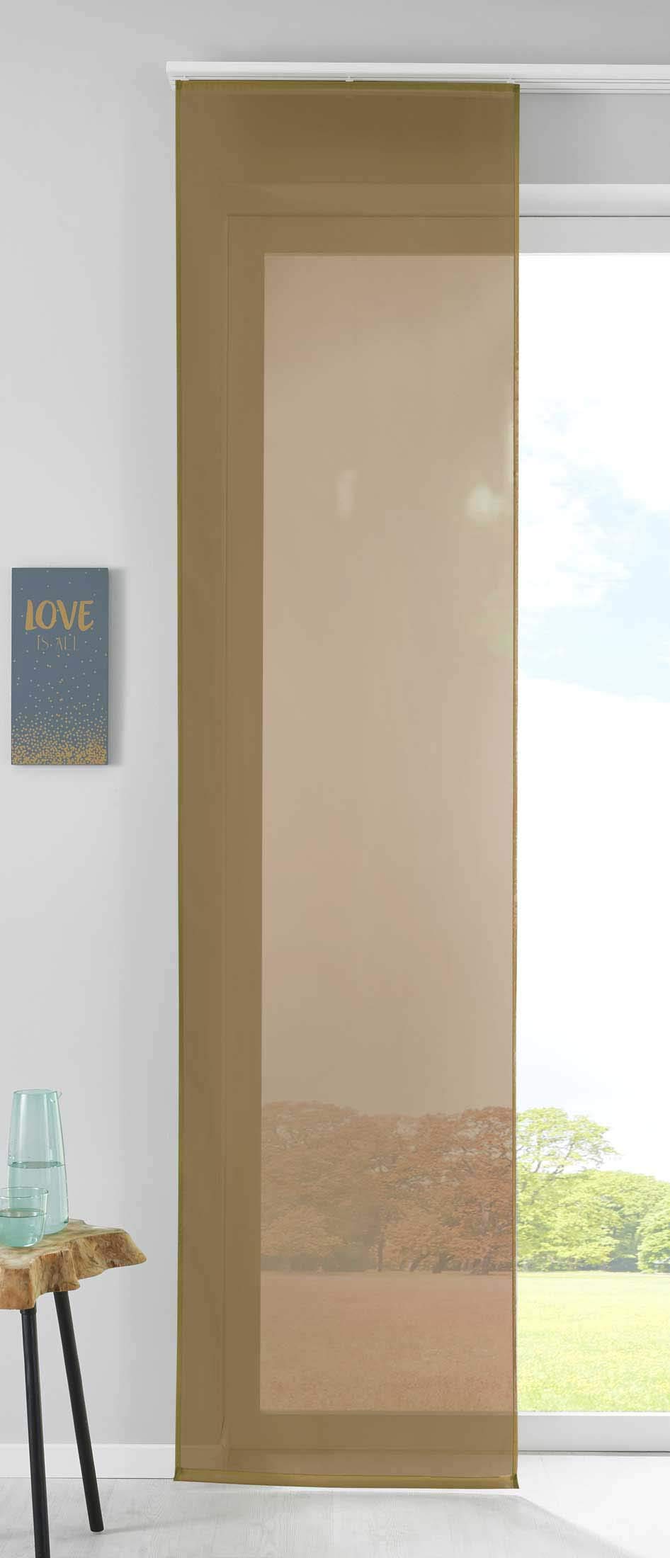 Gardinenbox 85589N Set of 1 Sliding Curtain Panel Curtain Voile H x W 245 x 60 cm Nougat Complete with Panel Carrier Weighted Bar