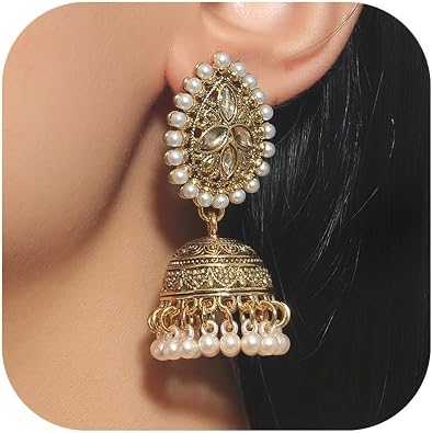 Indian Jhumka Earrings for Women Jhumkas Boho Ball Chandelier Tassel Statement Dangle Earrings Indian Wedding Jewelry Dresses Outfits
