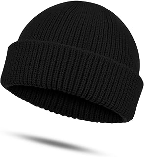 SATINIOR Trawler Beanie Watch Hat Roll-up Edge Skullcap Fisherman Beanie for Men Women (Black, Large), One Size