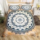 Boho Mandala Bedding Set Kids Bohemian Style Comforter Cover Set for Boys Teens Hippie Mandala Duvet Cover Breathable Gold Exotic Floral Printed Bedspread Cover Room Decor Quilt Cover Twin Size