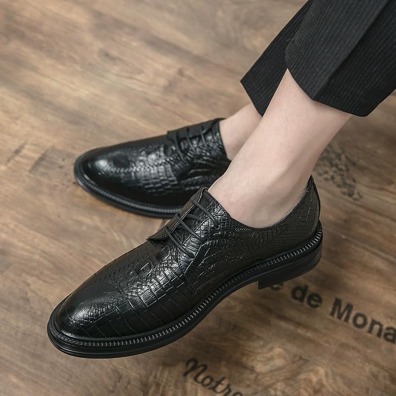 Crocodile Pattern Dress Shoes Men British Business Formal Lace-Up Pointed Toe Wedding Leather Footwear Casual2
