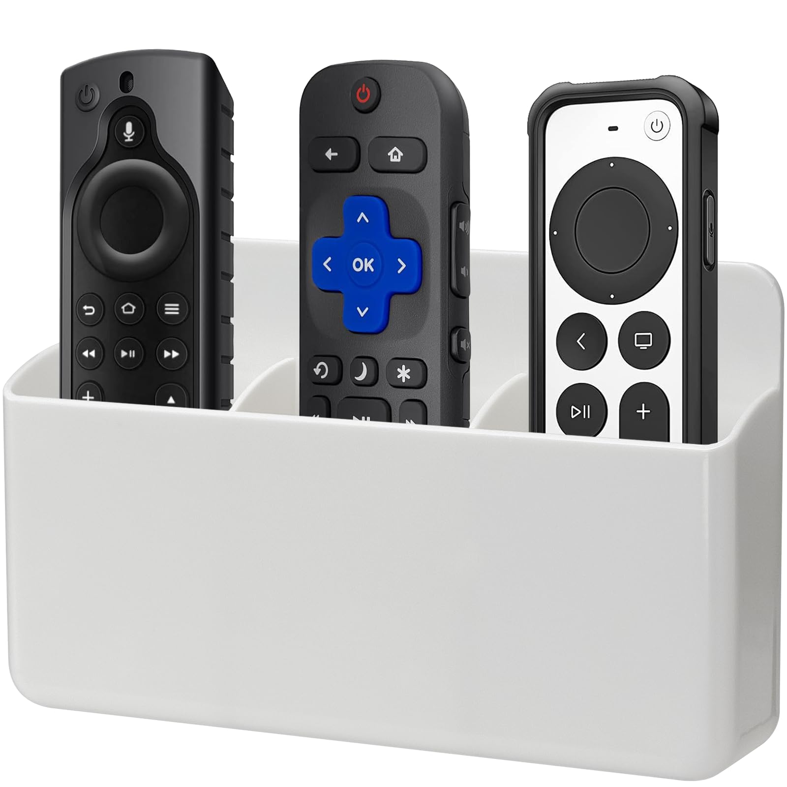 kulusion 3 Slot Remote Control Holder Wall TV Remote Holder Self Adhesive Marker Holder, Wall Pen Holder Stroage for Home Office School (White)