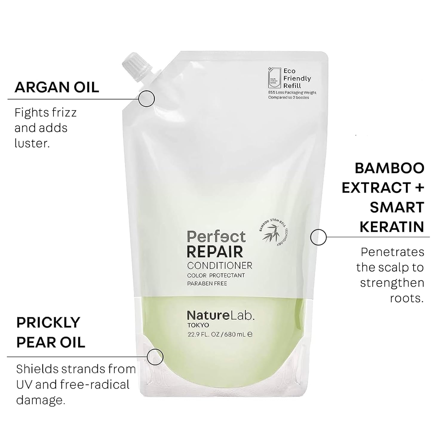 NatureLab.TOKYO Perfect Repair Conditioner - Lightweight Conditioner for Damaged, Color-Treated Hair - Penetrates Roots and Revitalizes & Restores Strands - Japanese Hair Care - Refill Pouch, 22.9oz