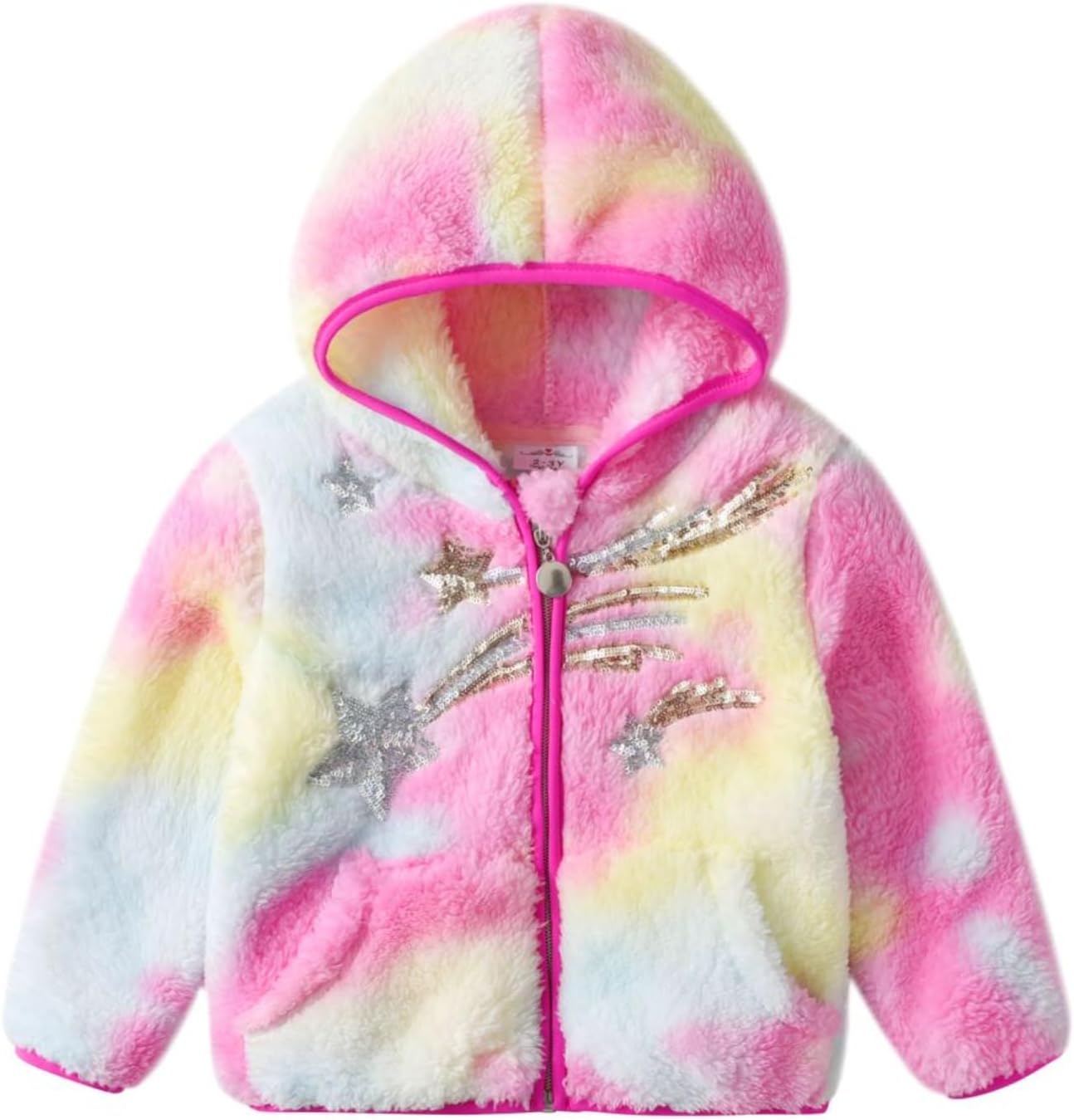 DXTONToddler Kids Girls Fleece Jacket Sherpa Zip-up Hooded Tie-dyed Lightweight Fall Winter Outerwear Coat 3-10 Years