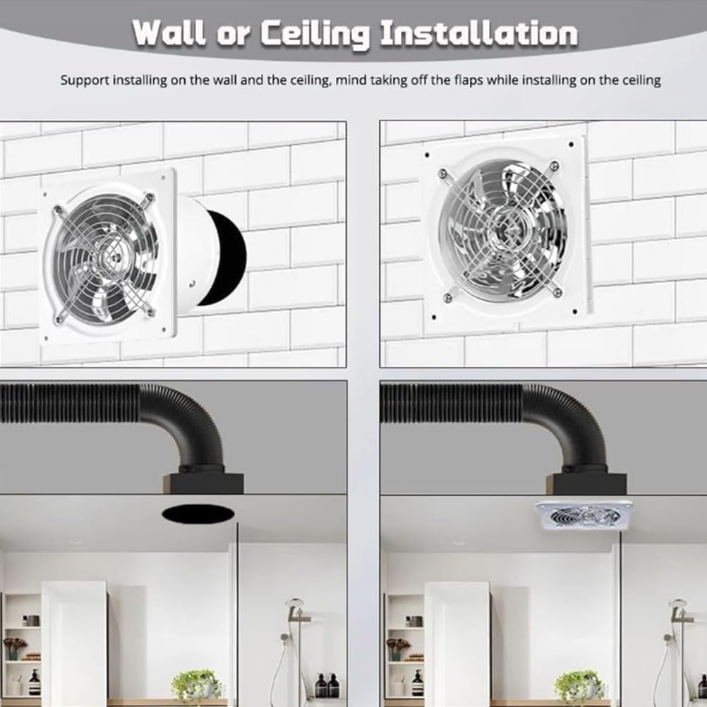 10インチ排気ファン 金属製アイアン 換気用エキストラクター、逆流防止チェックバルブ付きで静音、窓および壁取付用ファン 家庭用 バス