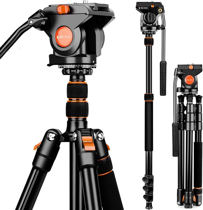 72" Video Camera Tripod, Heavy Duty Fluid Head Tripod with Carry Bag | Professional Aluminum Camera Tripod Stand, 2-in-1 Camera Tripods & Monopods, Compatible with Camcorder, DSLR, Porjector