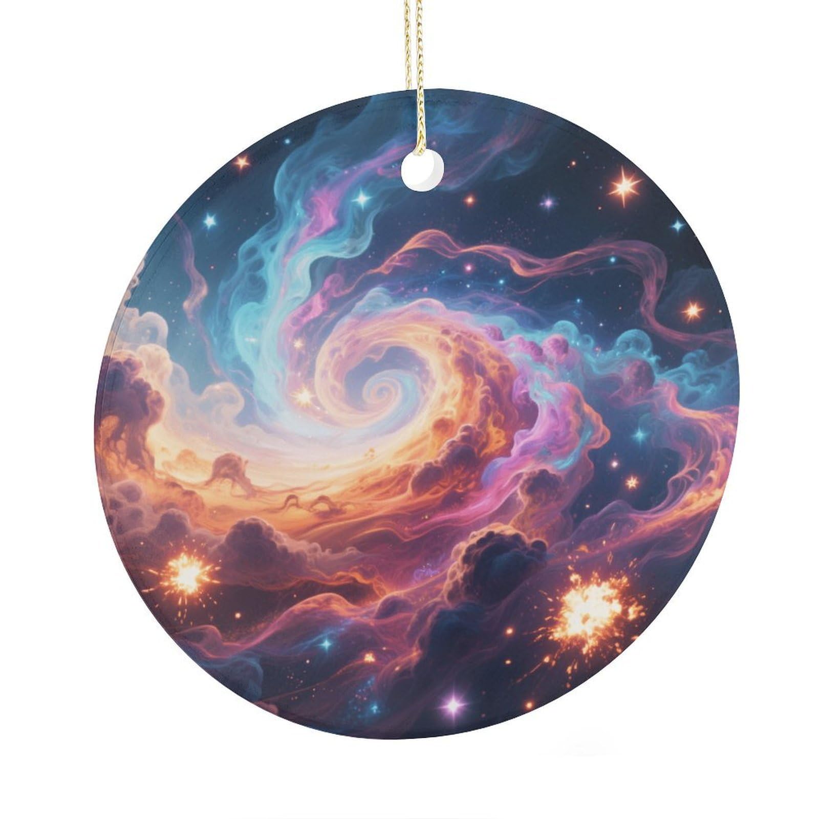 Fekiloot Style Mysterious Nebula Christmas Ornaments 2.9 Inch Round Ceramic Ornament Keepsake Thank You Gifts For Office, Room, Home - Holiday Present Ideas