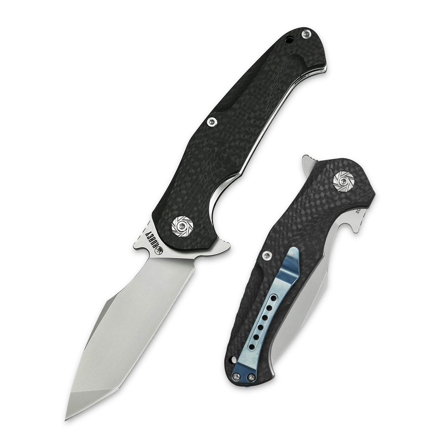 KUBEY Dugu KU159 Folding Pocket Knife, Everyday Carry Tactical Knife Flipper Blade AUS10 Stainless Steel and Carbon Fiber Handle with Pocket Clip for Camping Survival and Outdoor (Barb Style)