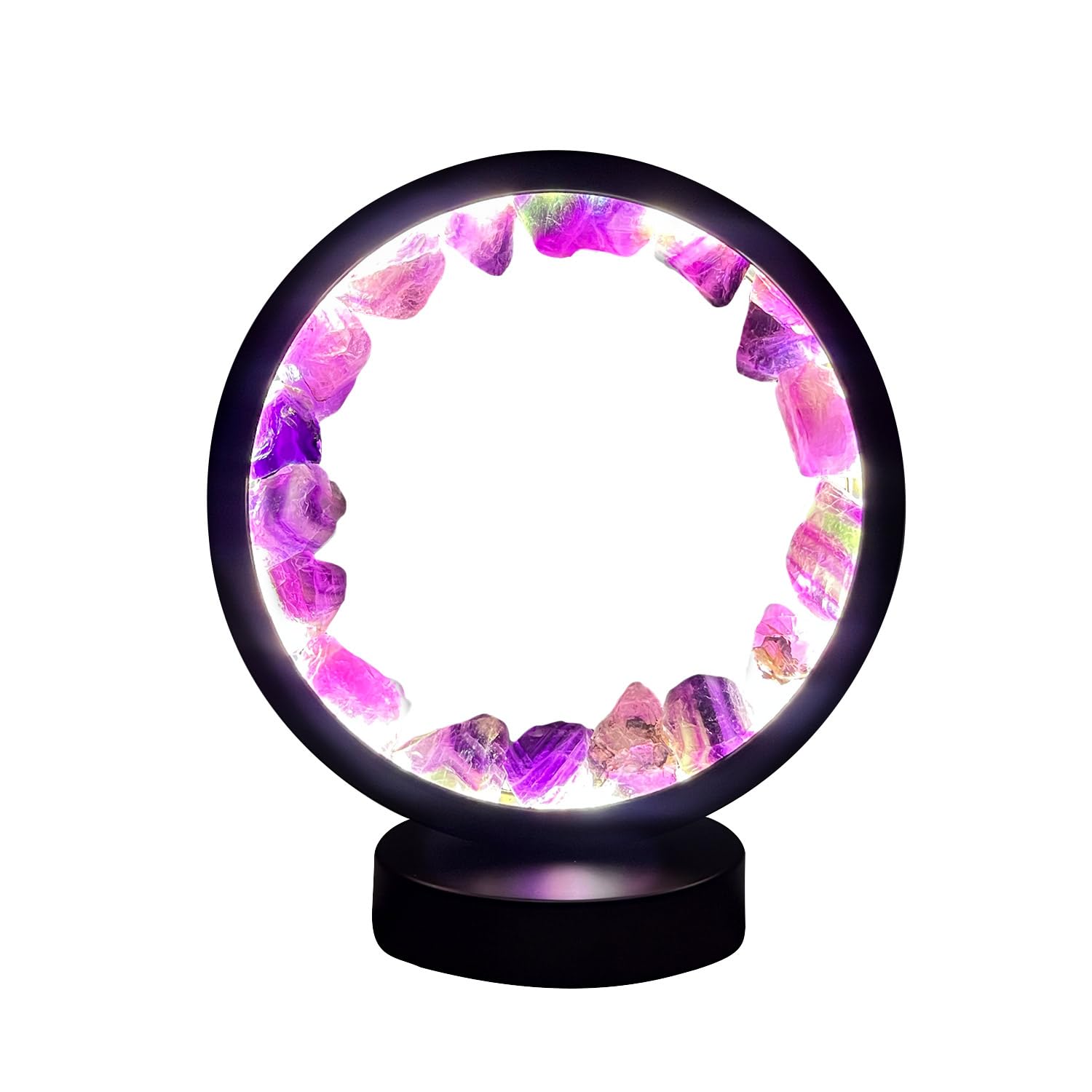 Cello Purple Fluorite Gleneagles Circle Earth Led Natural Crystal Lamp - Dimmable Healing Light For Focus, Meditation, Relaxation & Home Décor