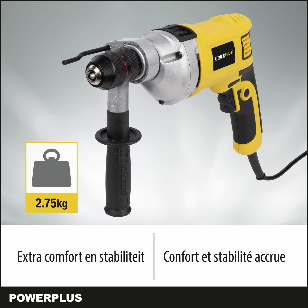 Powerplus Trapano a percussione elettrico POWX0270-2 in 1: foratura e foratura a percussione, trapano cablato da 850 W e 26 Nm, Avvito a sinistra e a destra