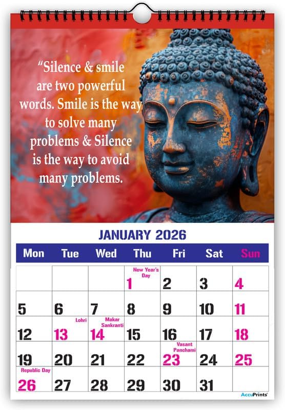 Wall Calendar 2026 Planner-Size (14 x 20) inch For Office Home Table New Year Hanging Kids (35.5 x 50) cm- (Buddha Wall)