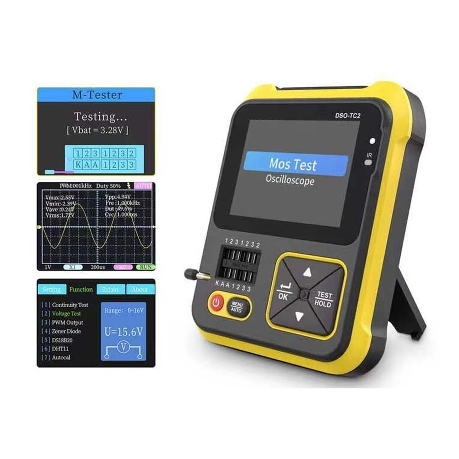 Osciloscopio Digital Probador de transistores osciloscopio Ancho Banda 200kHz frecuencia muestreo 2,5 MS/s multímetro multifunción Voltaje diodo LCR(DSO-TC2 Updated)