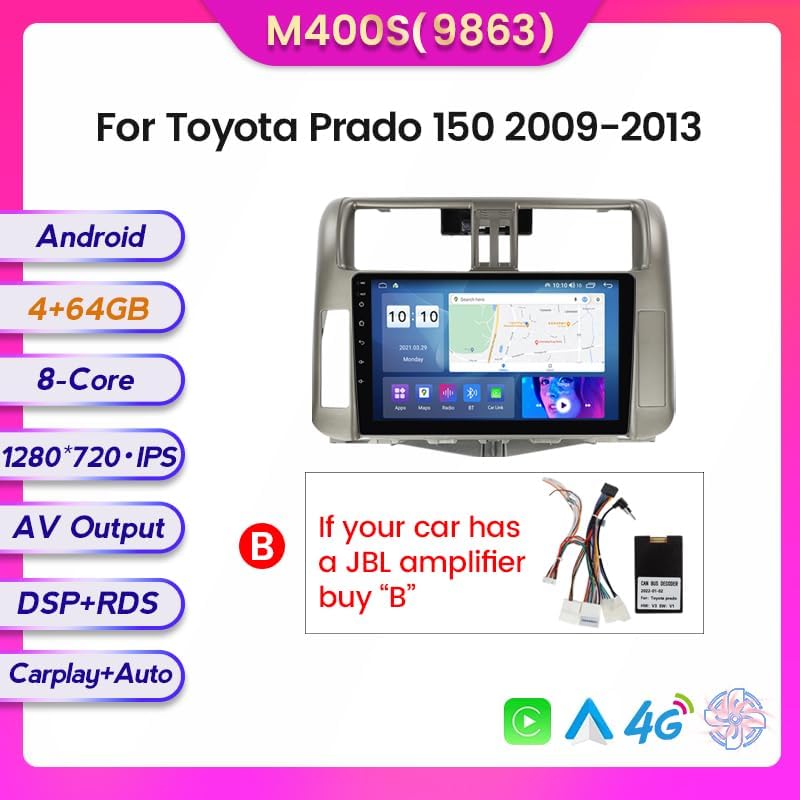 Miniatura 2 de Android 12 Radio de coche estéreo para Toyota Prado 150 2010 2011 2012 2013, Octa Core incorporado inalámbrico Car-Play Android Auto GPS BT FM AM