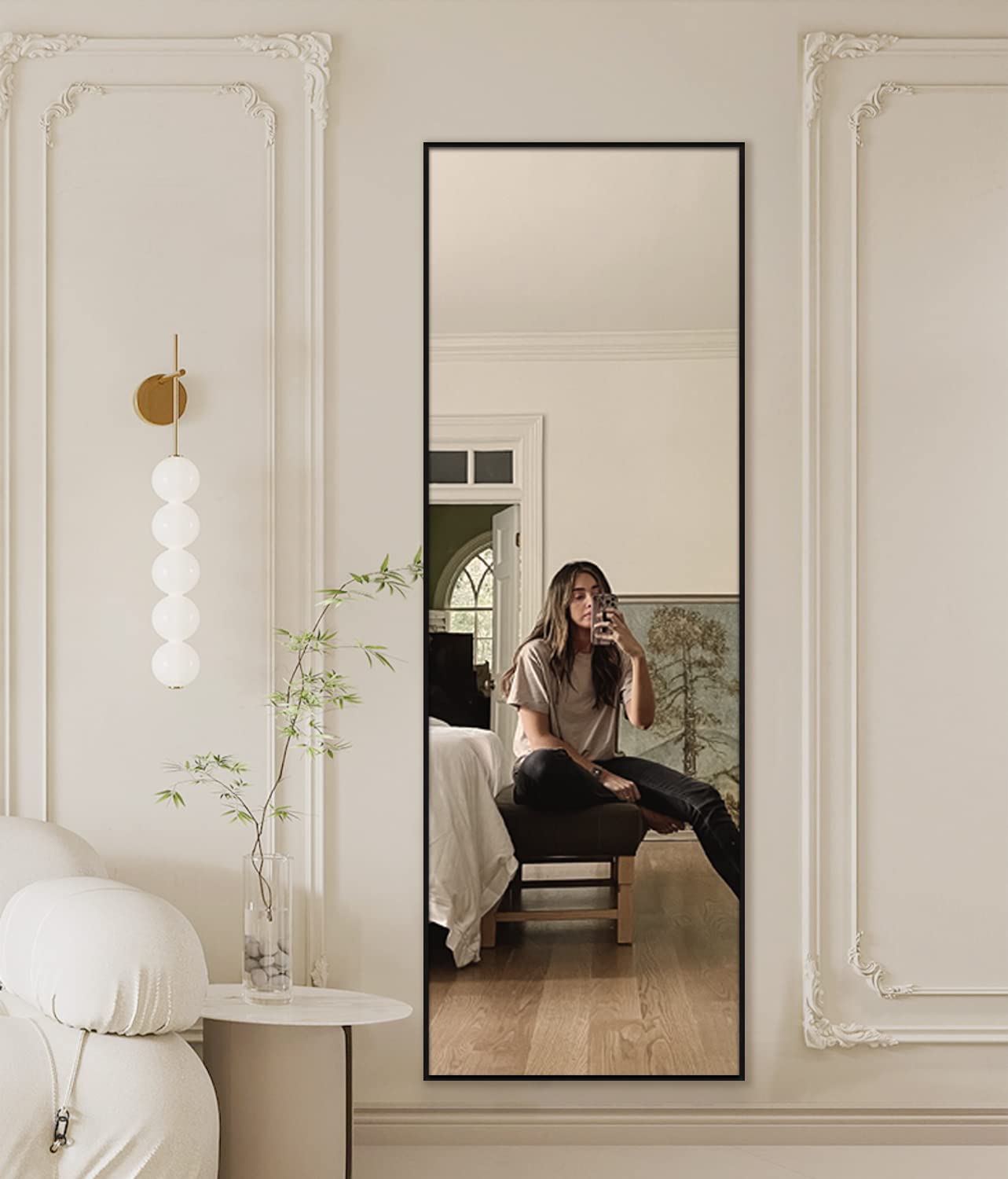 H&A Full Length Large Floor Mirror, 64"x21" Rectangle Wooden Finished Frame Mirror, Cheval Bedroom Free Standing Mirror, Dressing Mirror with Adjustable Stand for Bedroom(Black)