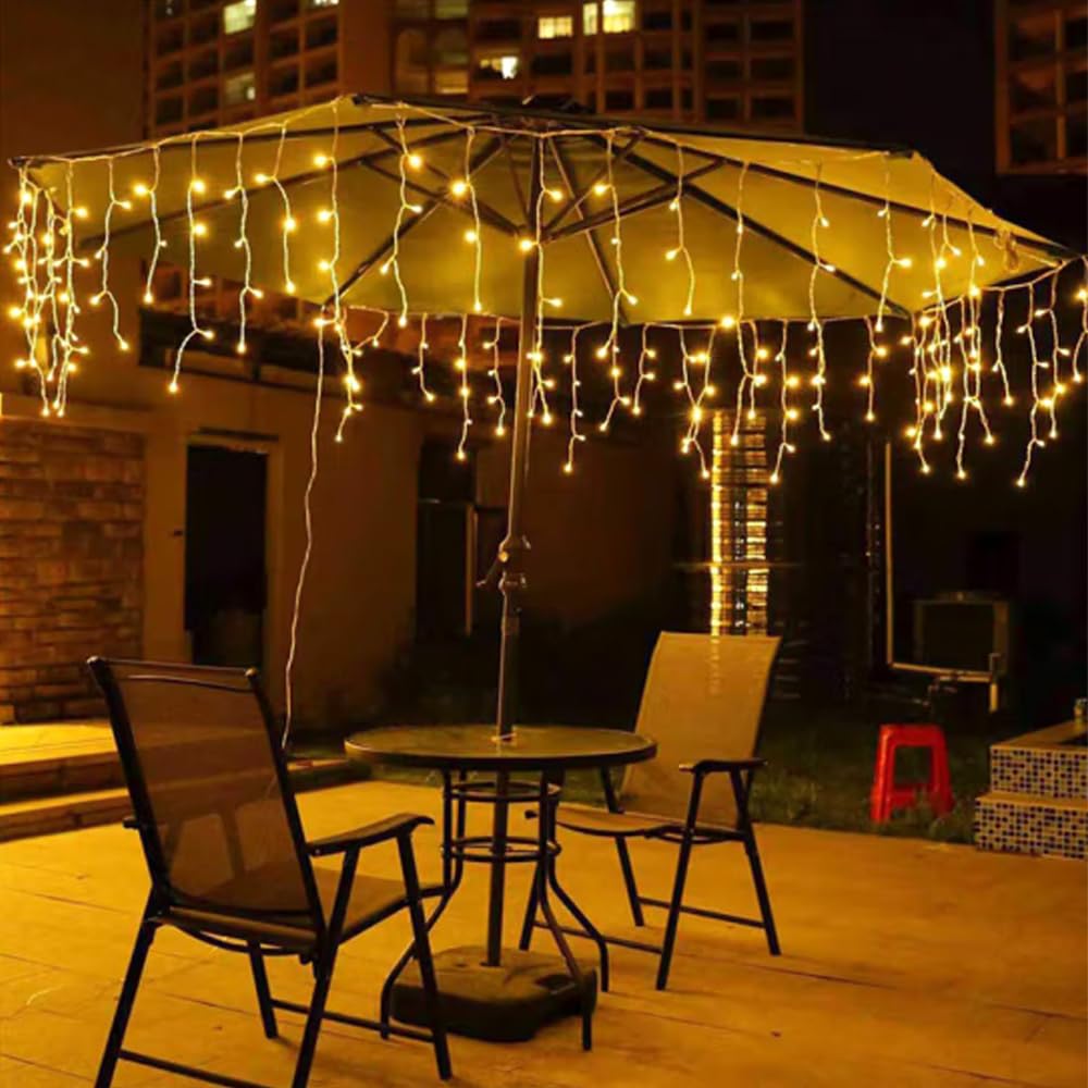 Lumières de Noël d'extérieur en cascade 10 m 400 LED, rideau lumineux extérieur, 8 modes rideau lumineux extérieur avec imperméable, décorations de jardin blanc chaud