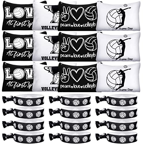 Sotiff Volleyball Cosmetic Bag and Sport Hair Scrunchies, 24 Pcs, Canvas Makeup Bags, Volleyball Hair Ties Elastic Hair Bands Ponytail Holders for Women Girls Team Gifts, Cute Style