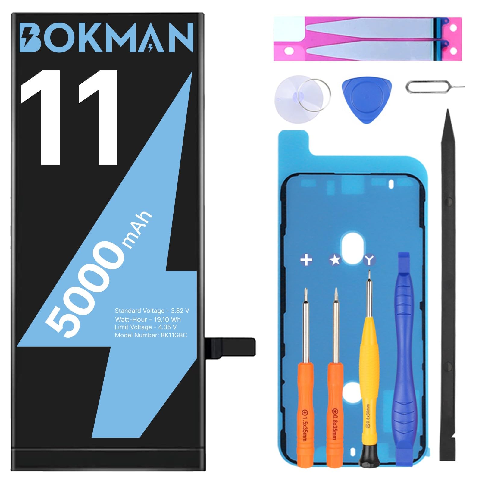 bokman Akku für iPhone 11 5000mAh, Hohe Kapazität Lithium-Polymer-Akku mit Allen Werkzeug-Kits
