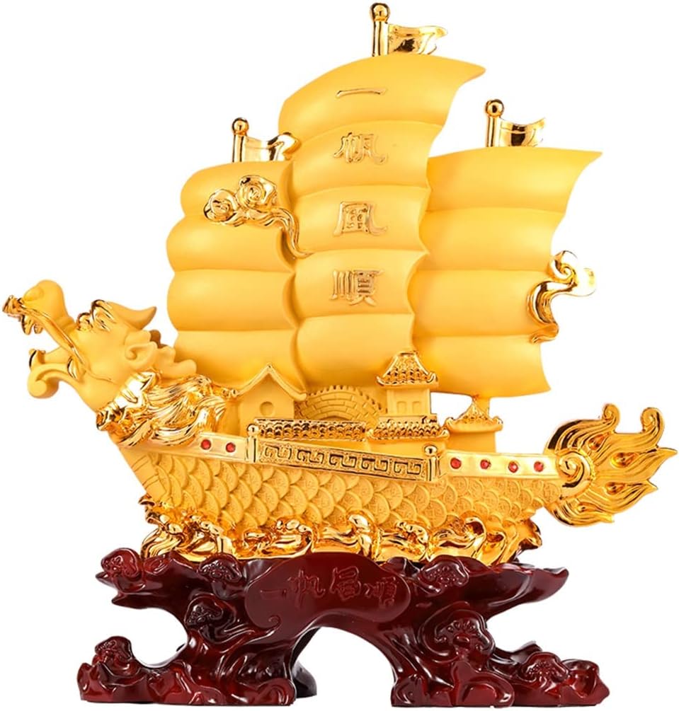Office Feng Shui Decorations Boat Crafts Living Room Ornaments Shop Opening Gifts Gift Box Packaging (Color : Gold, Size : 48x14x51cm)